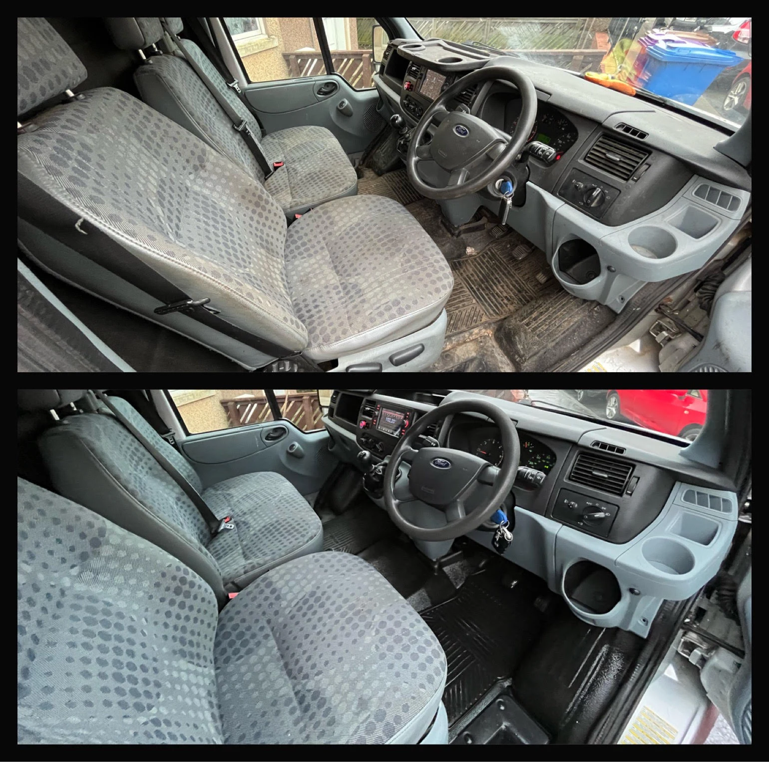 Work van — interior cab: before at the top and after underneath